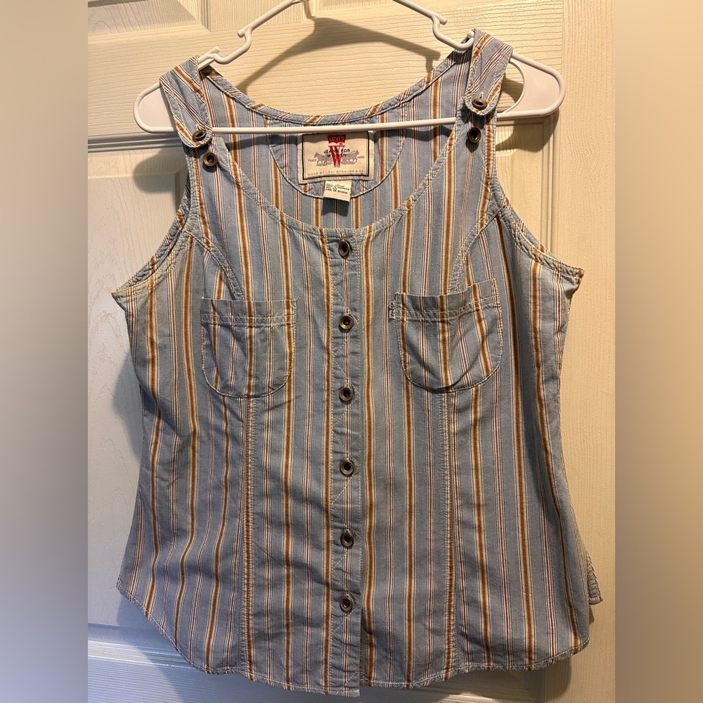 Levi's Blue and Tan Striped Women's Top